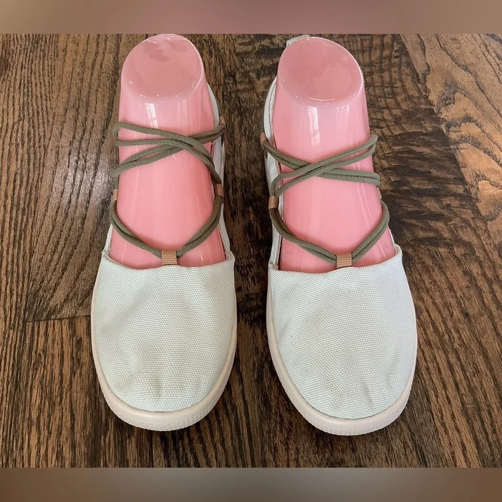 Teva Women's Cream Canvas Ballet Flat with Olive Wrap Laces